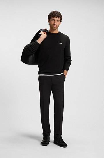 Sweater BOSS Cotton long-sleeved sweater with contrast details Svart | 50541940, 1