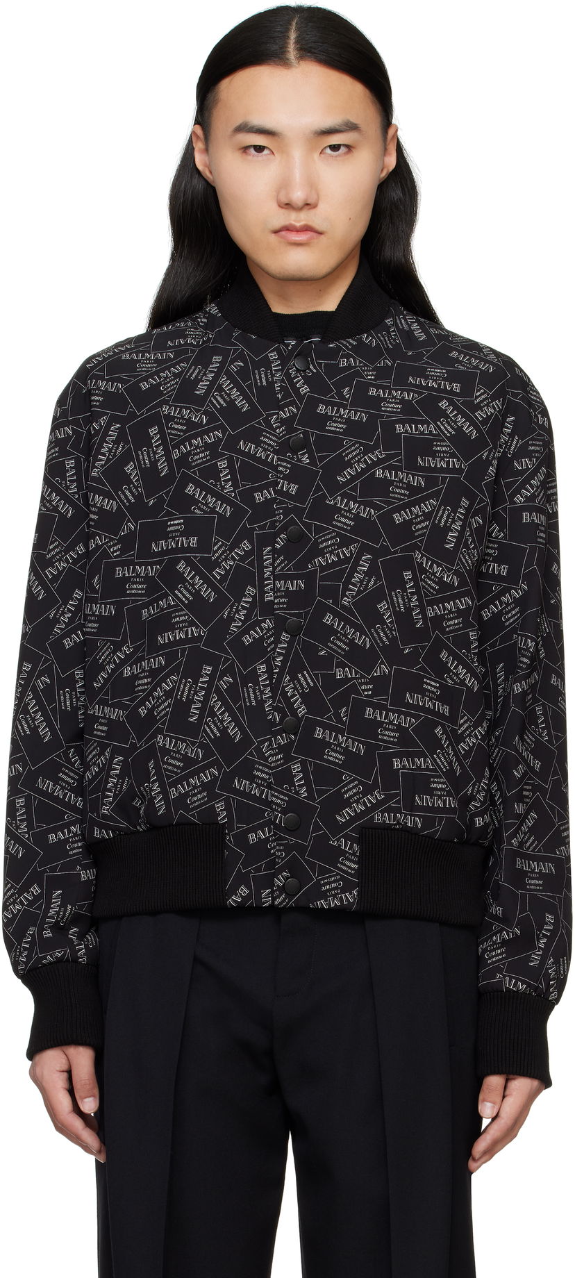 Bomberjacka Balmain Balmain Printed Label Bomber Jacket Svart | EH1TF955VH56