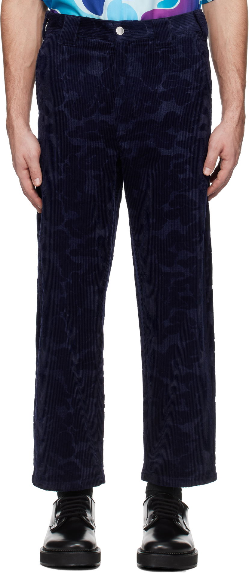 Byxor BAPE A Bathing Ape Solid Camo Debossed Corduroy Trousers Mörkblå | 001PTK801315M