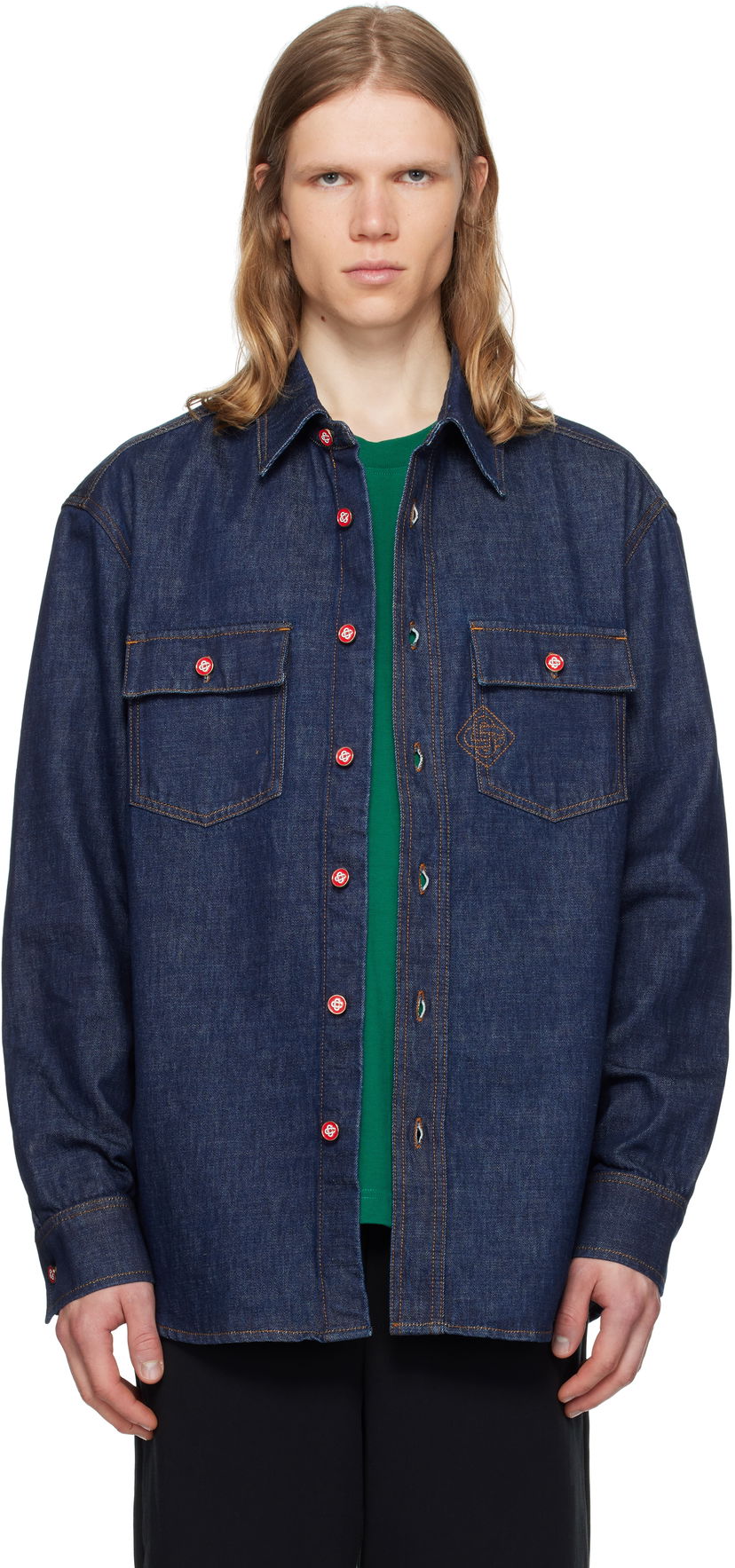 Skjorta Casablanca Casablanca Logo Embroidery Denim Shirt Blå | MPF25-SH-189-01