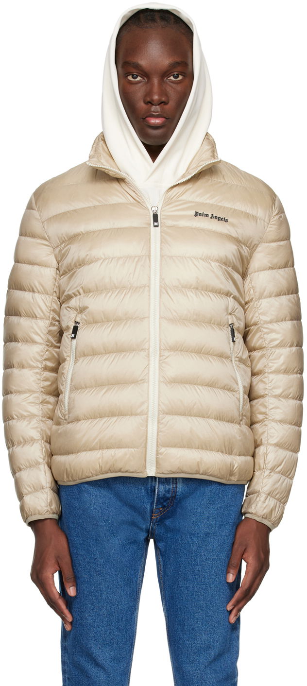 Pufferjacka Palm Angels Embroidered Logo Down Jacket Beige | PMED045S24FAB0016110