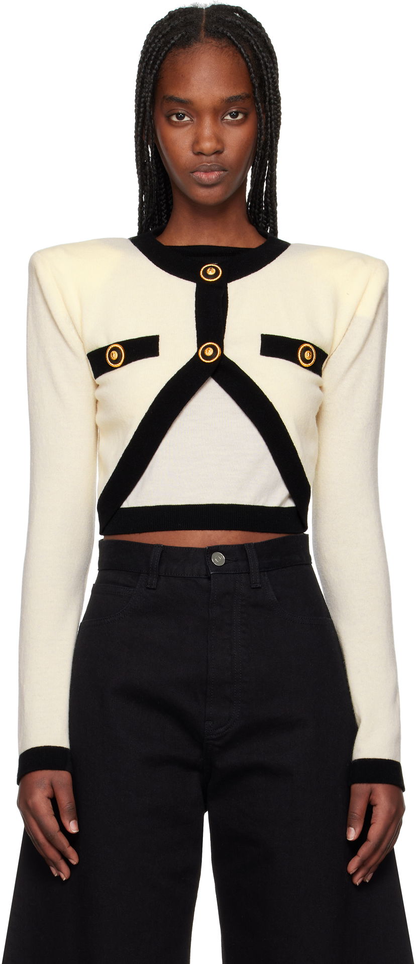 Sweater Balmain Balmain Knit Faux-Cardigan Sweater Vit | EF1KA120KH91