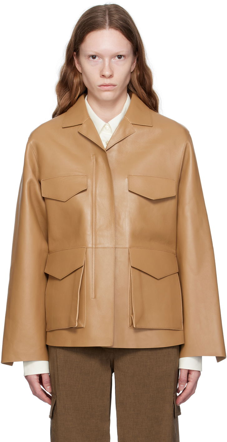 Jacka TOTEME Army Leather Jacket Beige | 233-108-737
