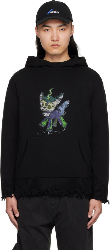 Sweatshirt We11done We11done Grunge Monster Pony Knit Hoodie Svart | WD-KT0-25-659-U-BK, 0