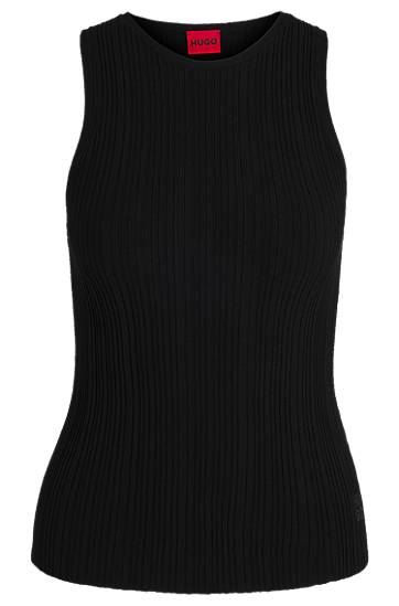 Linne BOSS HUGO Women's Ribbed Crepe Racerback Tank Top Svart | 50539890