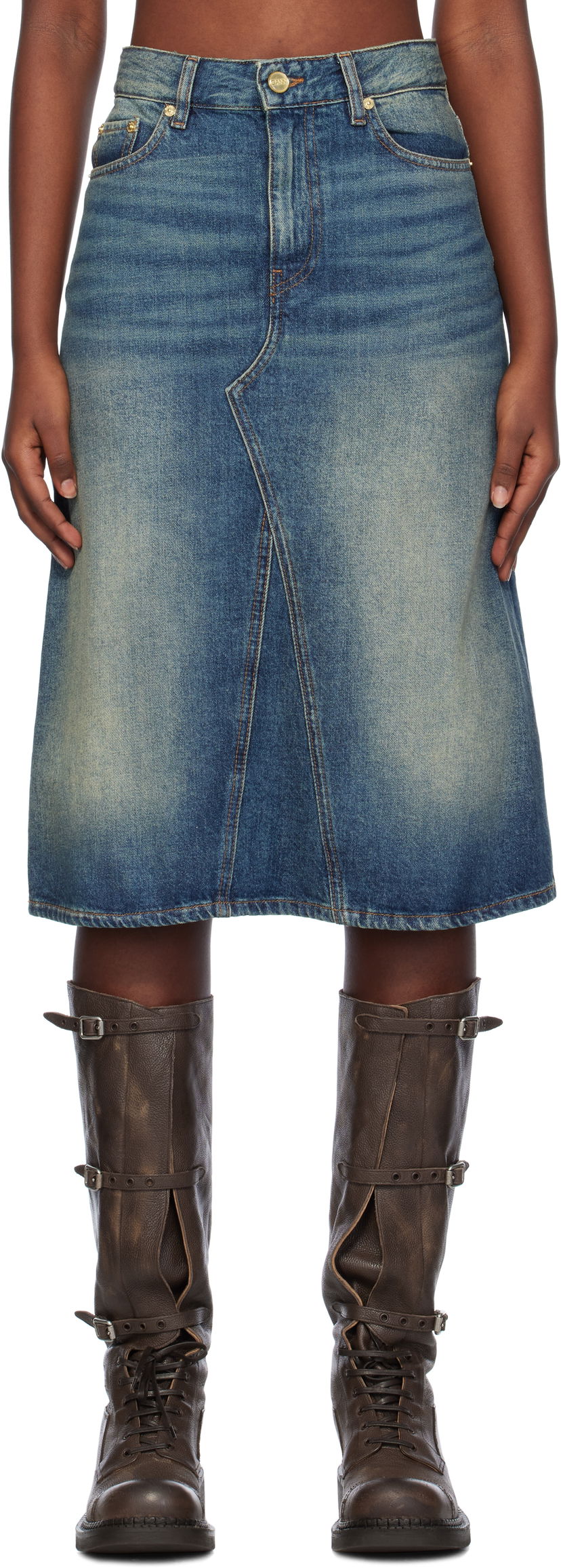 Kjol GANNI Heavy Washed Denim Midi Skirt Blå | J1561