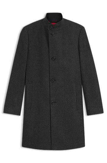 Rockar BOSS Regular-Fit Stand-Collar Wool-Blend Twill Coat Grå | 50546553, 0