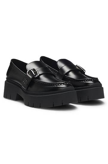Tillbehör BOSS Leather Loafers with Buckled Strap Svart | 50548196