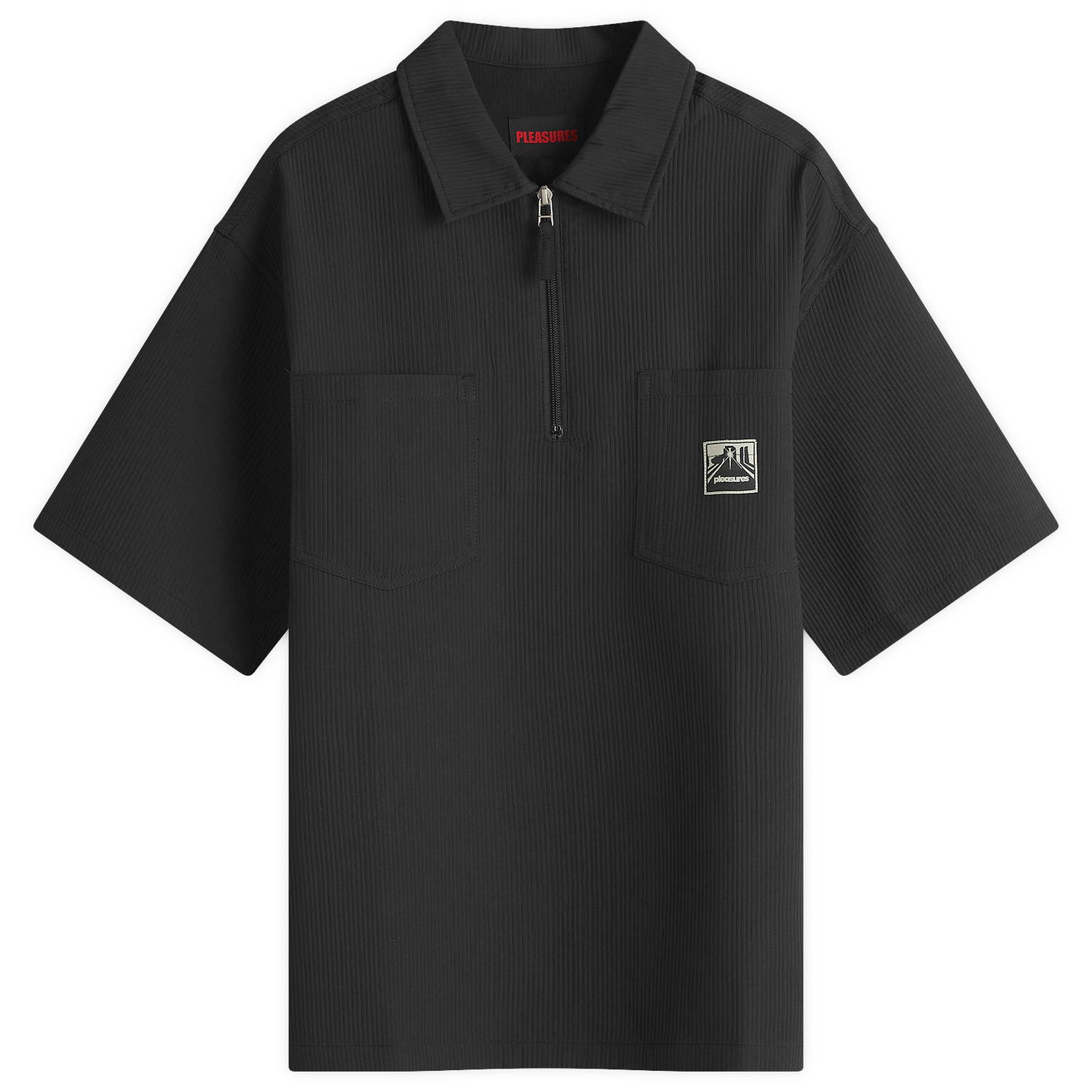 Polotröja Pleasures Electron Half Zip Shirt Svart | P25SP023-BLK, 1