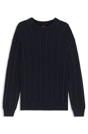 Sweater BOSS Ribbed and Ricecorn Knit Sweater Mörkblå | 50543690