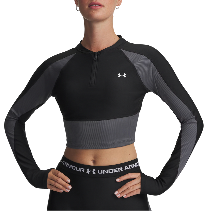 Crop top Under Armour Long Sleeve Crop Top HG Rib 1/4 Zip Svart | 6003981-004