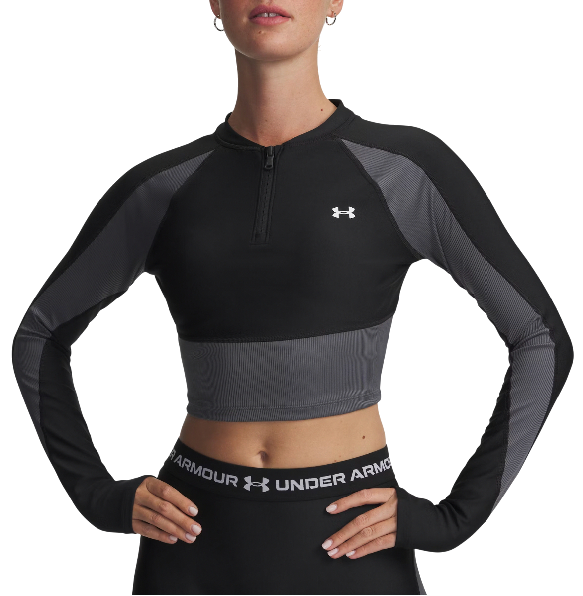 Crop top Under Armour Long Sleeve Crop Top HG Rib 1/4 Zip Svart | 6003981-004, 0