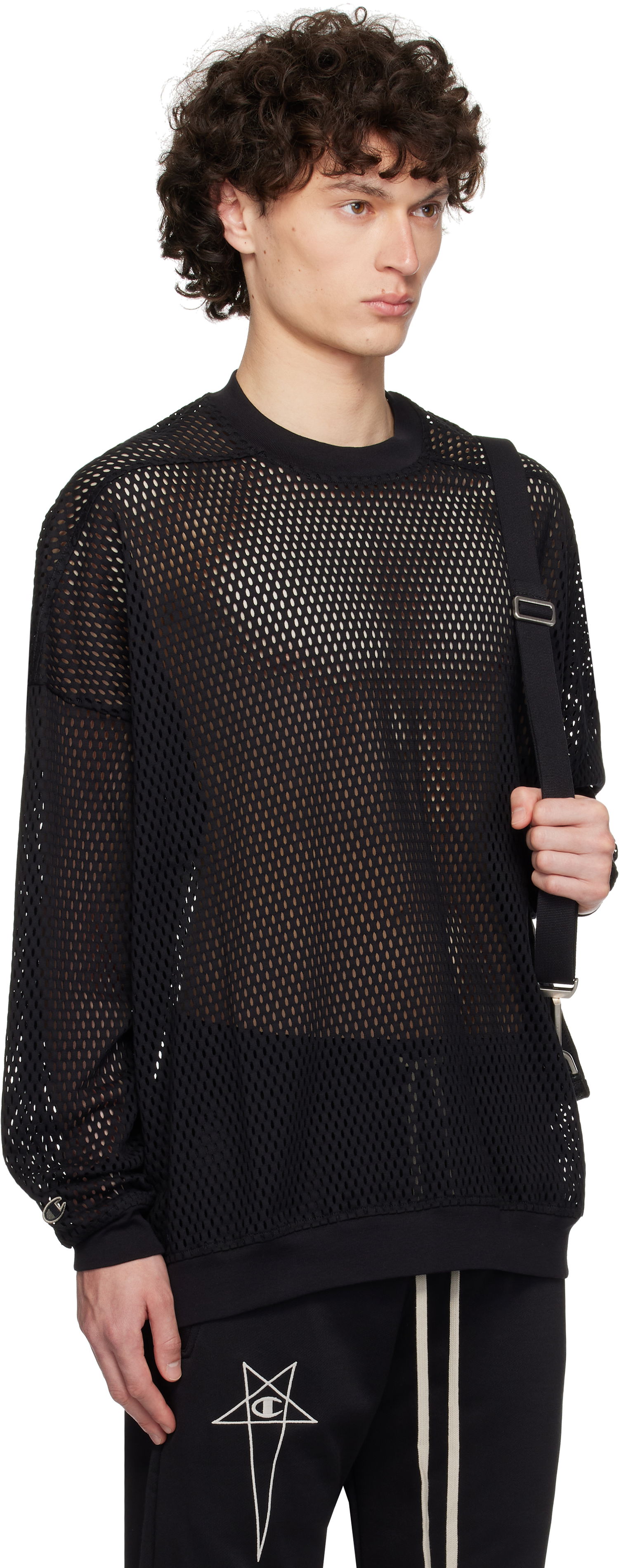 Sweatshirt Rick Owens Rick Owens Champion Edition Jumbo Mesh Sweatshirt Svart | CM01E1670 CHONET MESH, 1