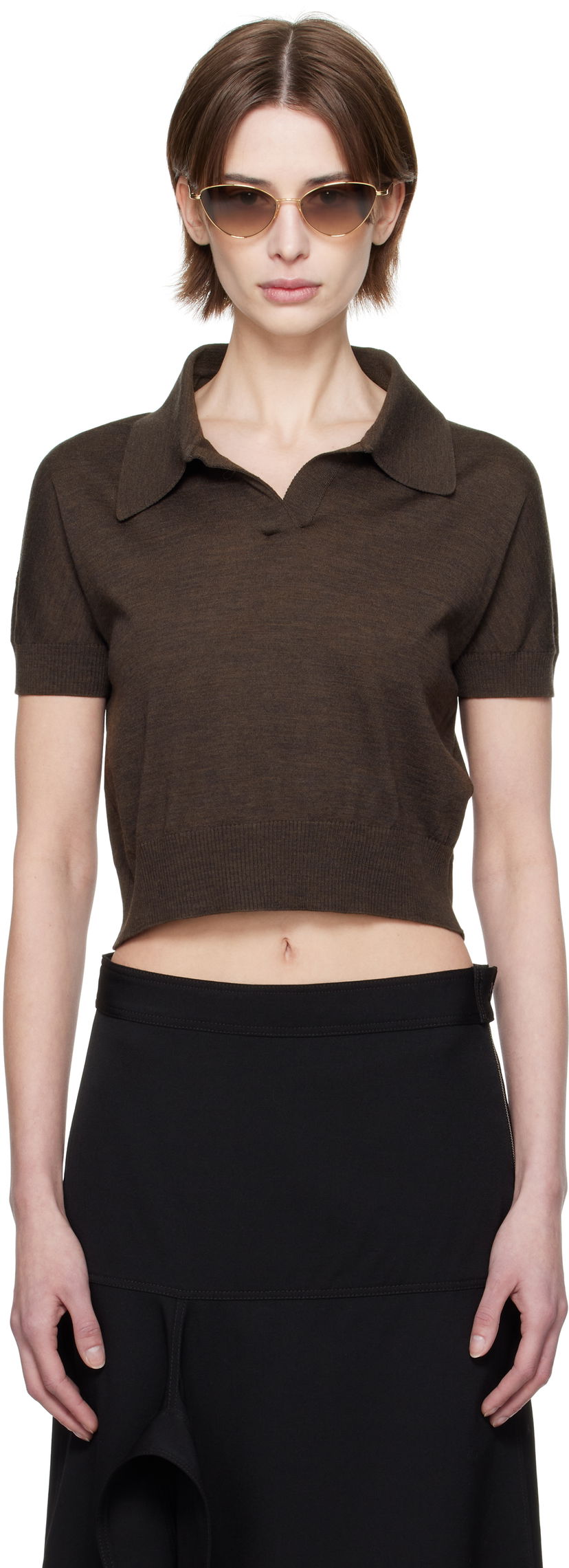 Polotröja Khaite Khaite Morgane Cropped Knit Polo Brun | 9747511