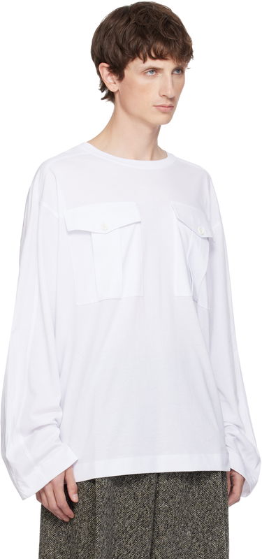 T-shirt Dries Van Noten Dries Van Noten Long Sleeve Two Flap Chest Pocket T-shirt Vit | 252-021107-2600, 1