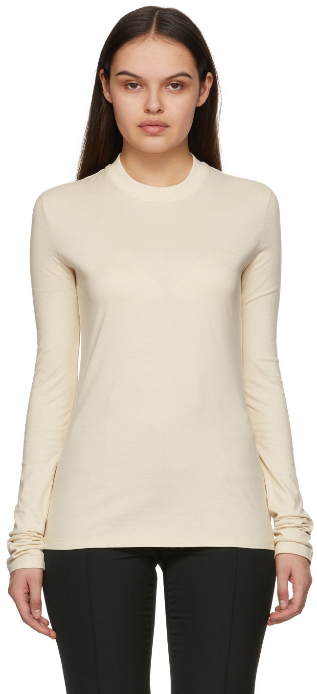 Sweater Off-White Diag Long Sleeve T-Shirt Beige | OWAB031C99JER0016161