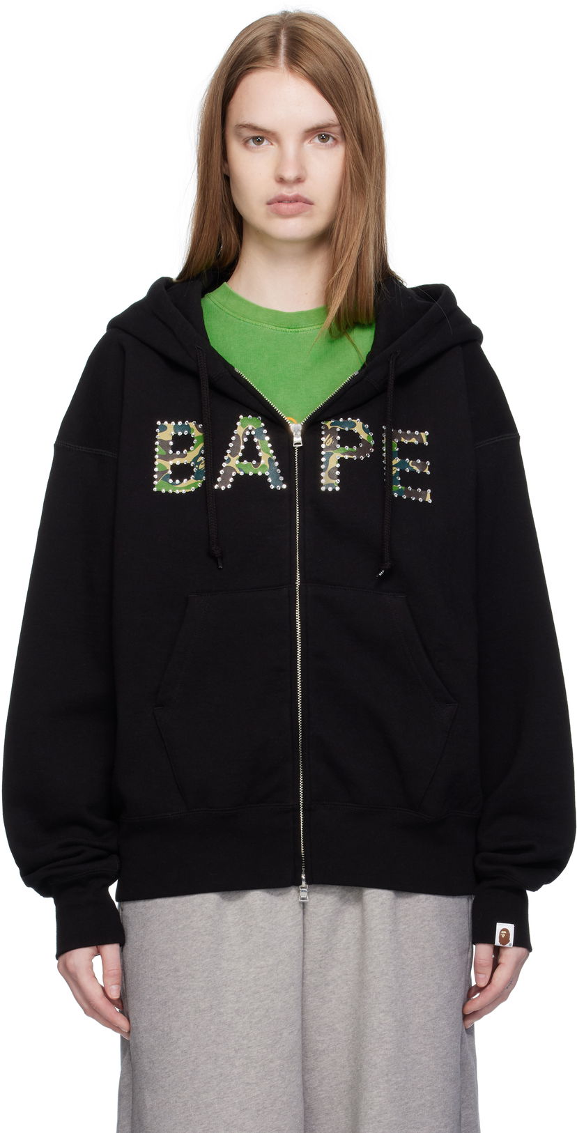 Sweatshirt BAPE ABC Camo Crystal Logo Wide Hoodie Svart | 001ZPL302005L