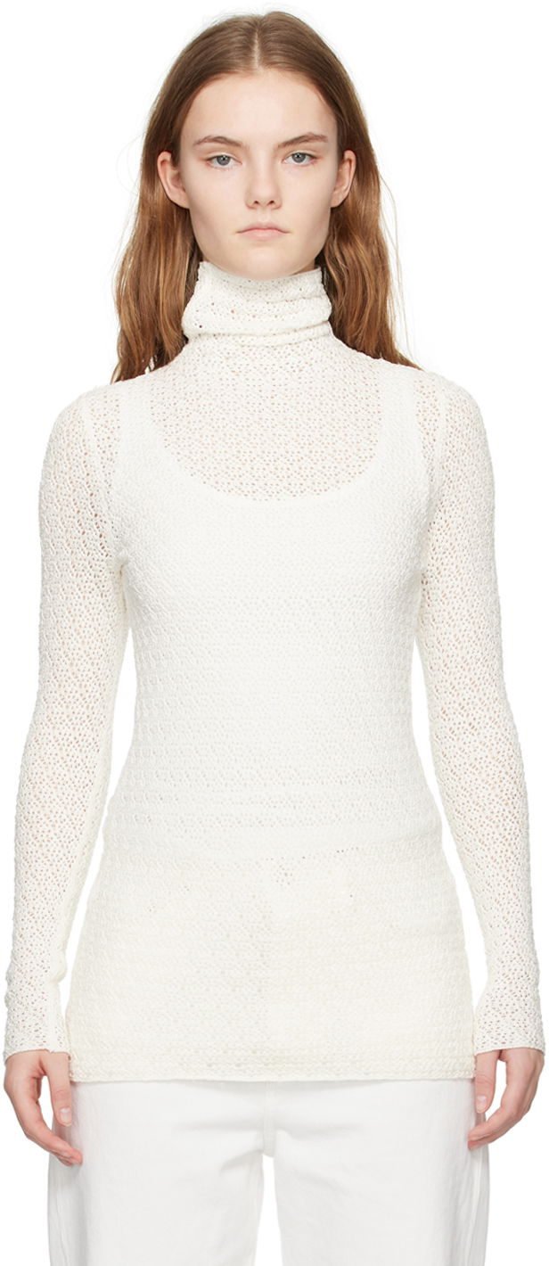 Sweater TOTEME TOTEME Semi-Sheer Turtleneck Vit | 242-WRT1776-YA0040