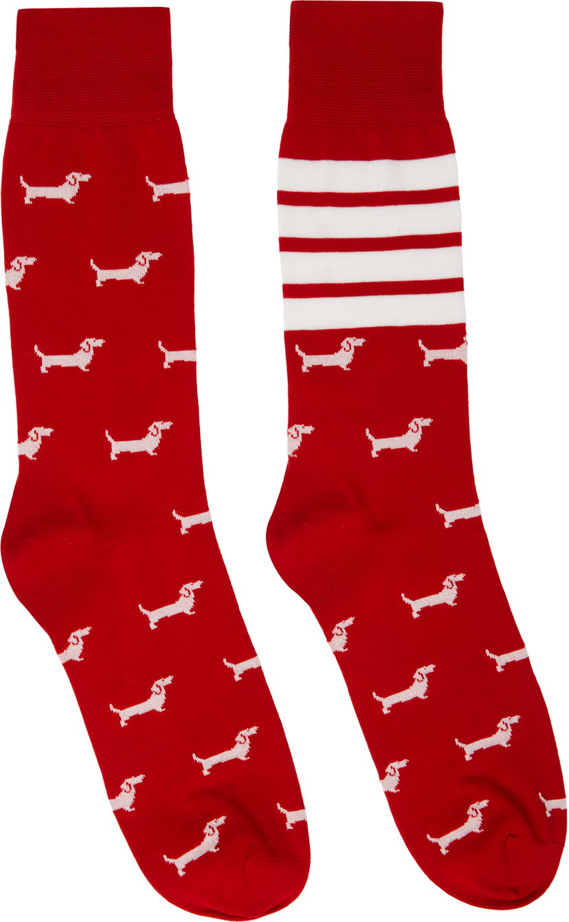 Strumpor Thom Browne Thom Browne Hector Mid Calf Socks with 4-Bar Röd | MAS200A-Y3012