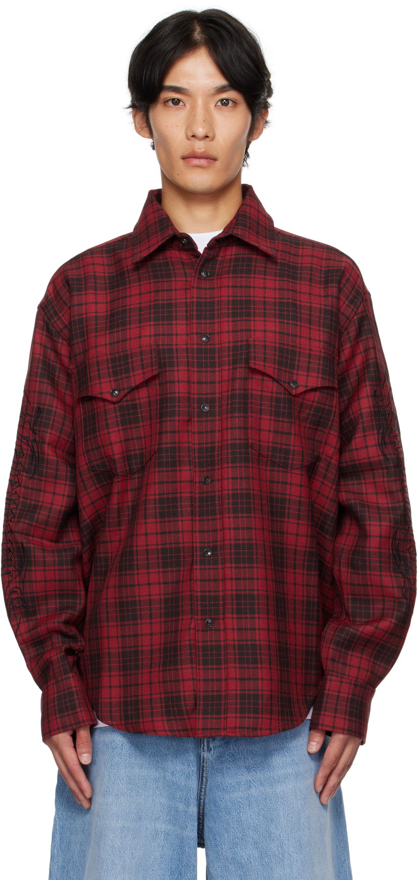 Skjorta VETEMENTS Vetements Plaid Embroidered Shirt Röd | UH76SH900BR