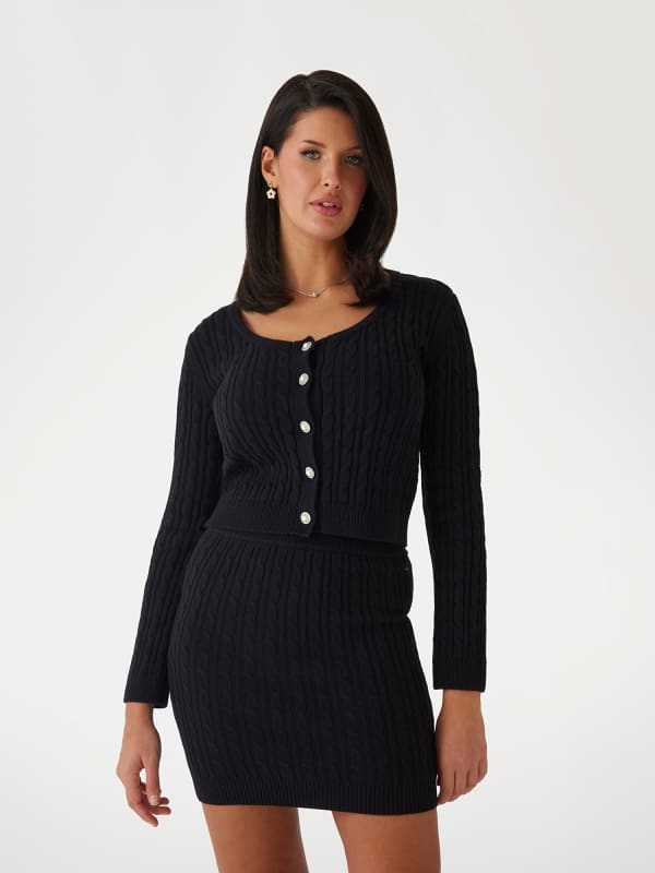 Träningsoverall GUESS Wool-Blend Cable-Knit Cardigan Svart | W5RR53Z37L1