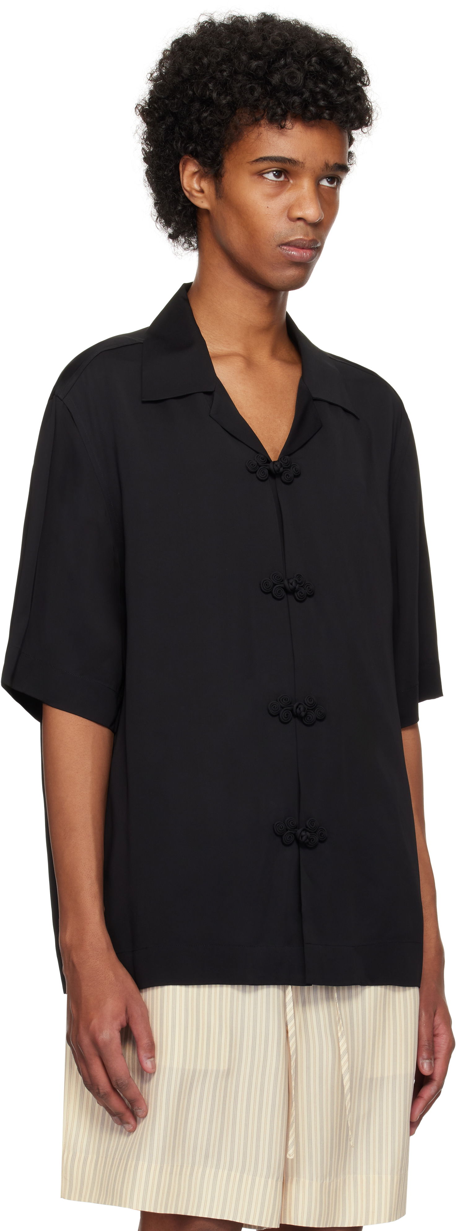 Skjorta Róhe Róhe Knotted Button Short Sleeve Shirt Svart | 314-19-083, 1