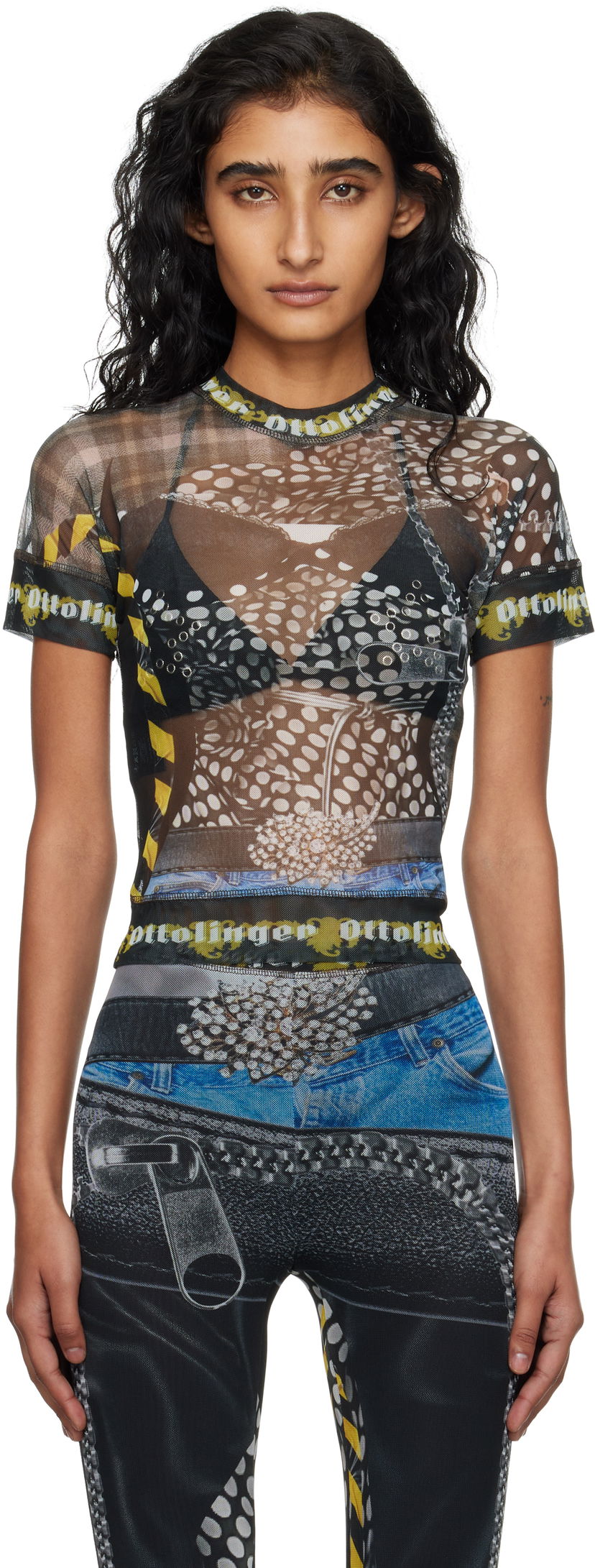 T-shirt Ottolinger Ottolinger Mesh Print T-Shirt Svart | 101-100401-04