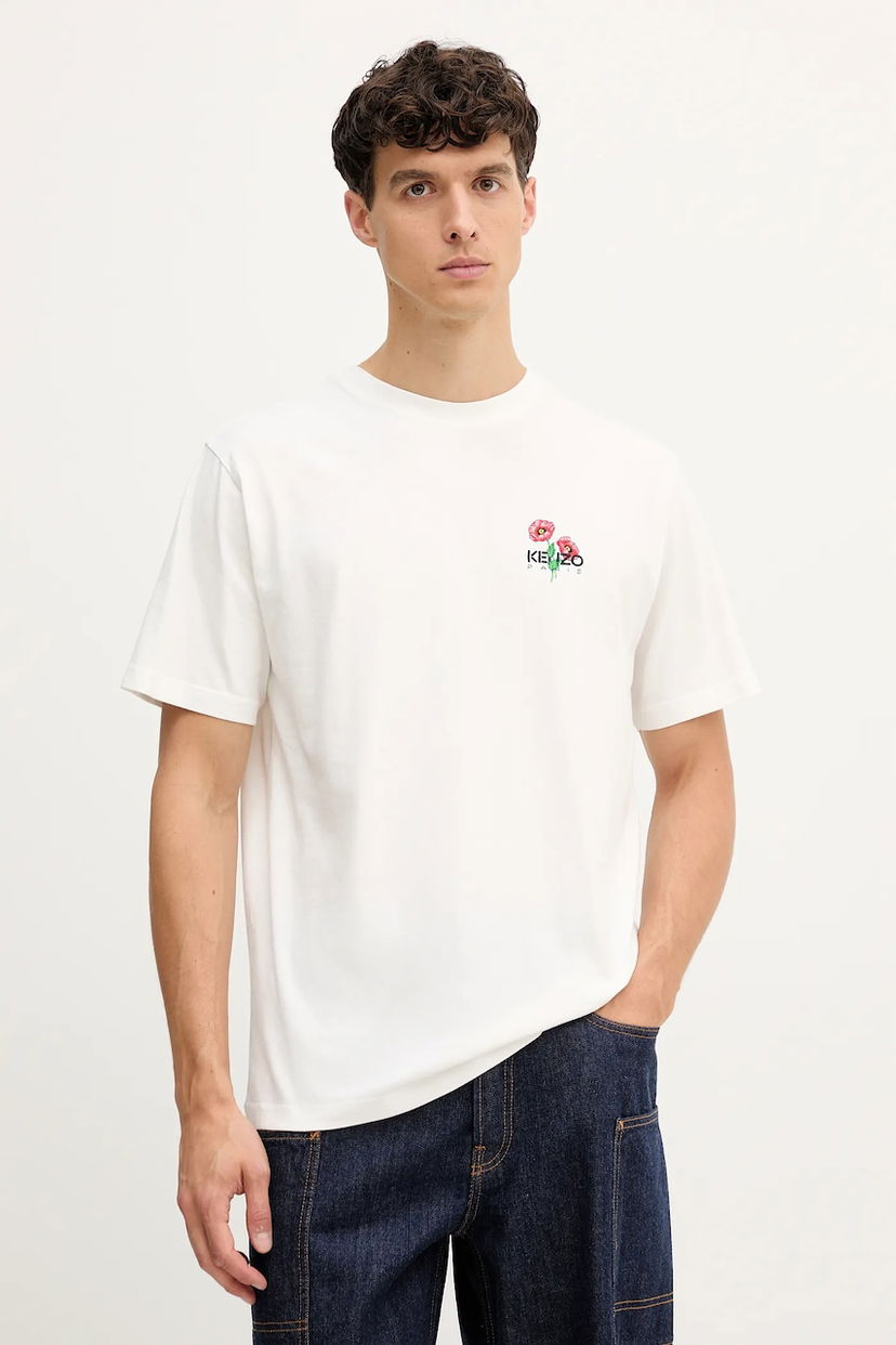 T-shirt KENZO Kenzo Floral Applique T-Shirt Vit | FF65TS2594SG