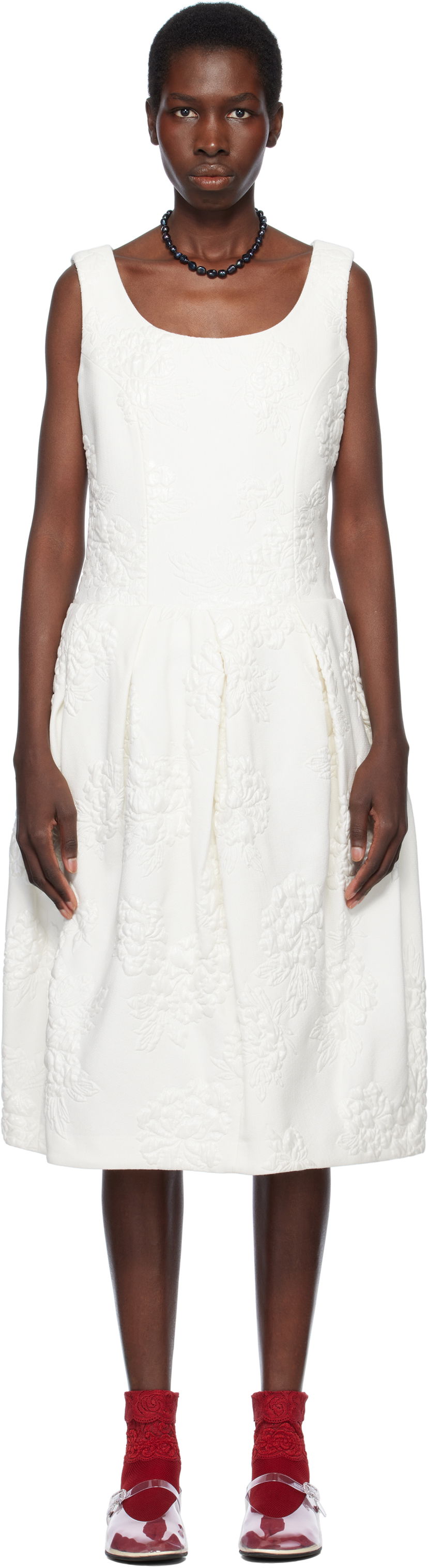 Klä Comme des Garçons Comme des Garçons Jacquard Flower Pattern Midi Dress Vit | RO-O008-051-1