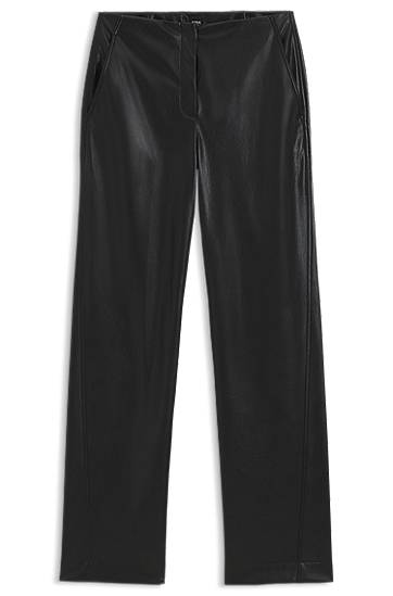 Byxor BOSS Faux Leather Straight-Leg Trousers Svart | 50549241