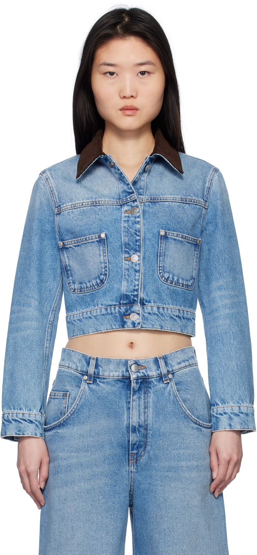Jacka Stella McCartney Stella McCartney Vintage Wash Cropped Denim Jacket Blå | 6D03543SQH05