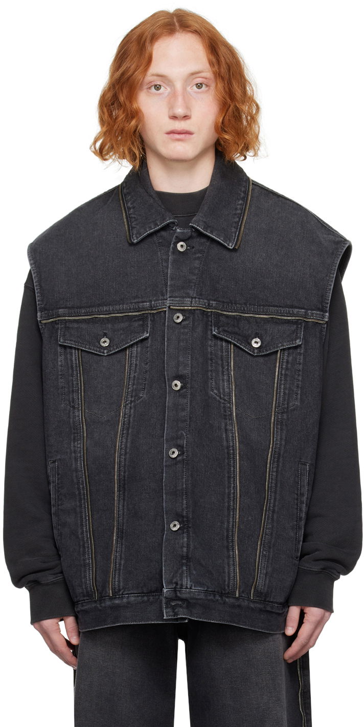 Väst Off-White Gray Zip Denim Vest Svart | OMYR001F23DEN0020900