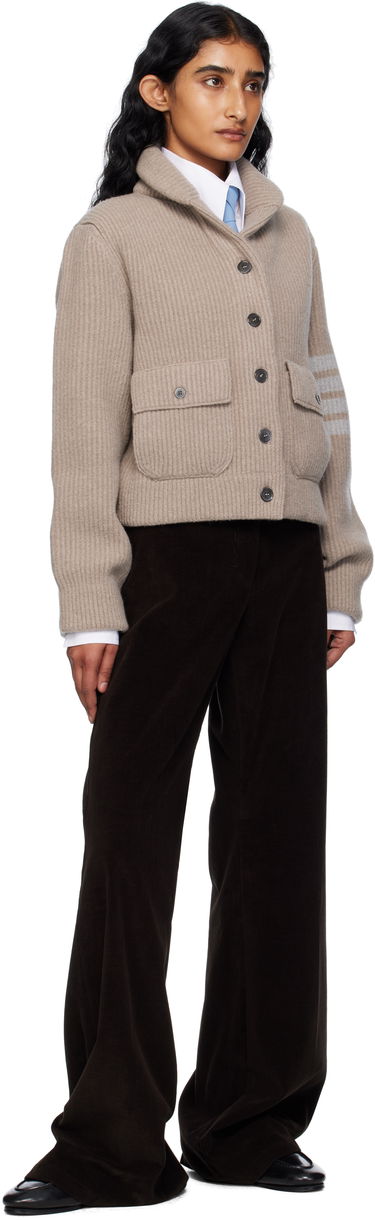 Sweater Thom Browne Thom Browne Merino Wool 4-Bar Bomber Cardigan Beige | FKJ116A-Y1059, 3