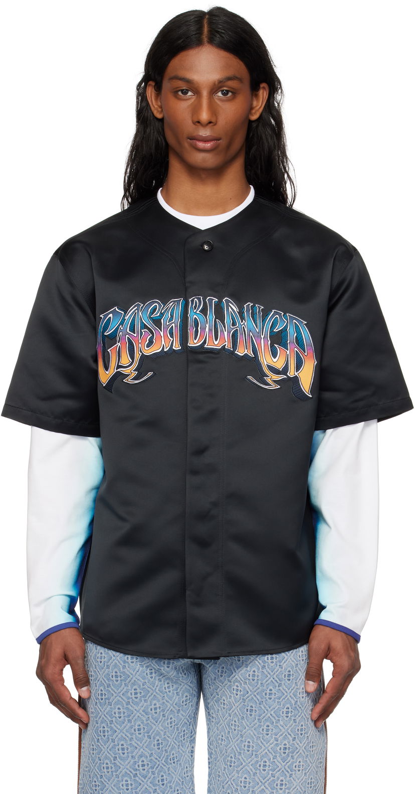 Jersey Casablanca Casablanca Gothic Baseball Shirt Svart | MS25-SH-153-01