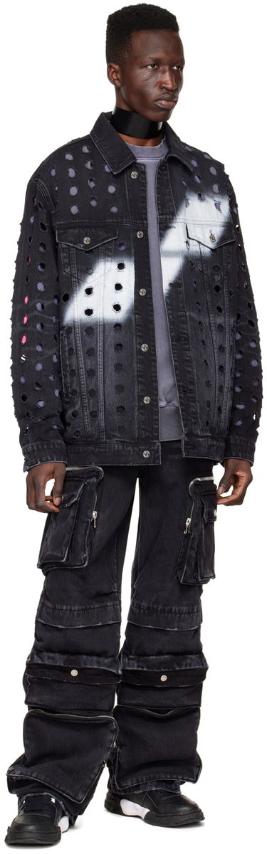 Jacka We11done We11done Distressed Logo Denim Jacket Svart | WD-DJ1-22-355-U-WB, 3