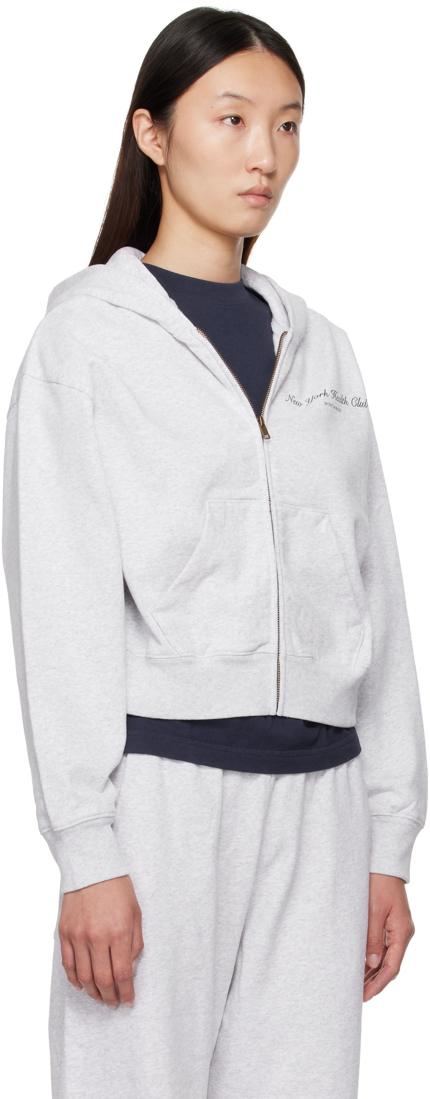 Sweatshirt Sporty & Rich Sporty & Rich 'NY Health Club' Cropped Zip Hoodie Grå | ST068602043GY03, 1
