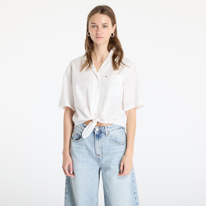 Skjorta Tommy Hilfiger Tommy Jeans Women's Cropped Linen Short Sleeve Shirt Vit | DW0DW20286 YBL
