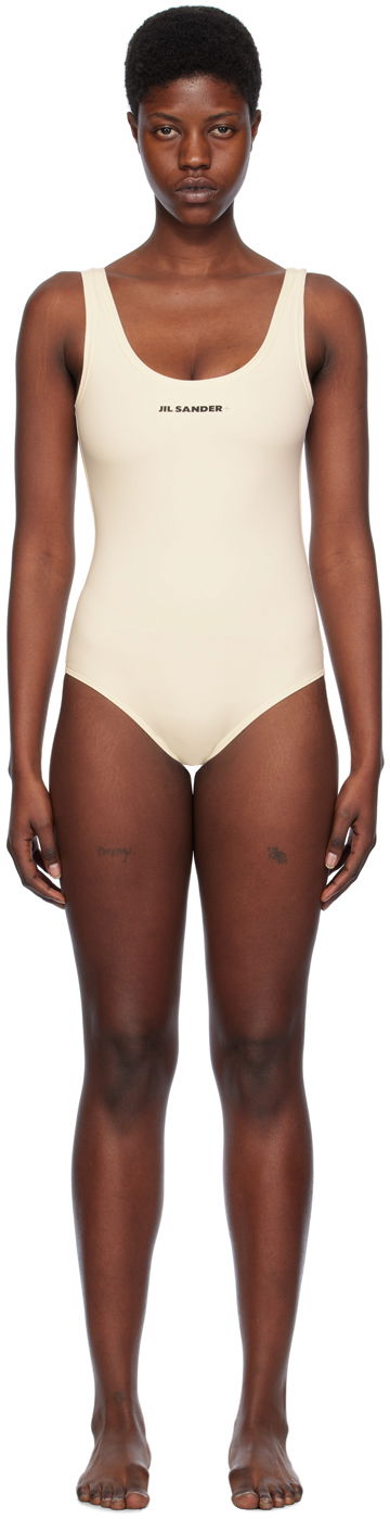 Badkläder Jil Sander Scoop Neck Swimsuit Vit | J40SD0104_J20011