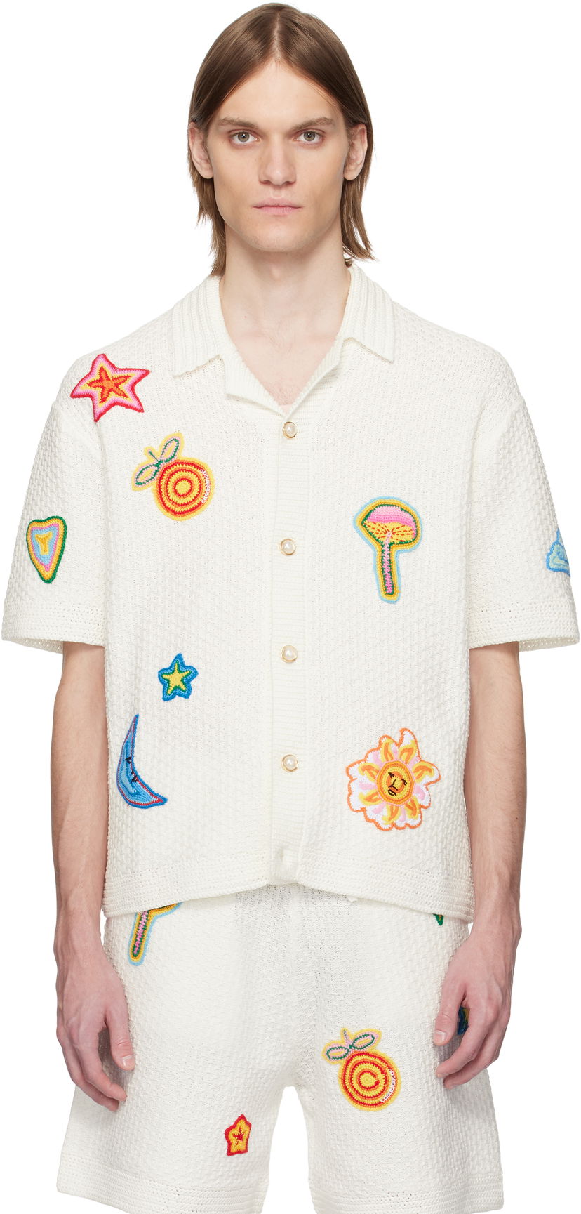 Skjorta Casablanca Casablanca Crochet Motif Shirt Vit | MS25-KW-913-01