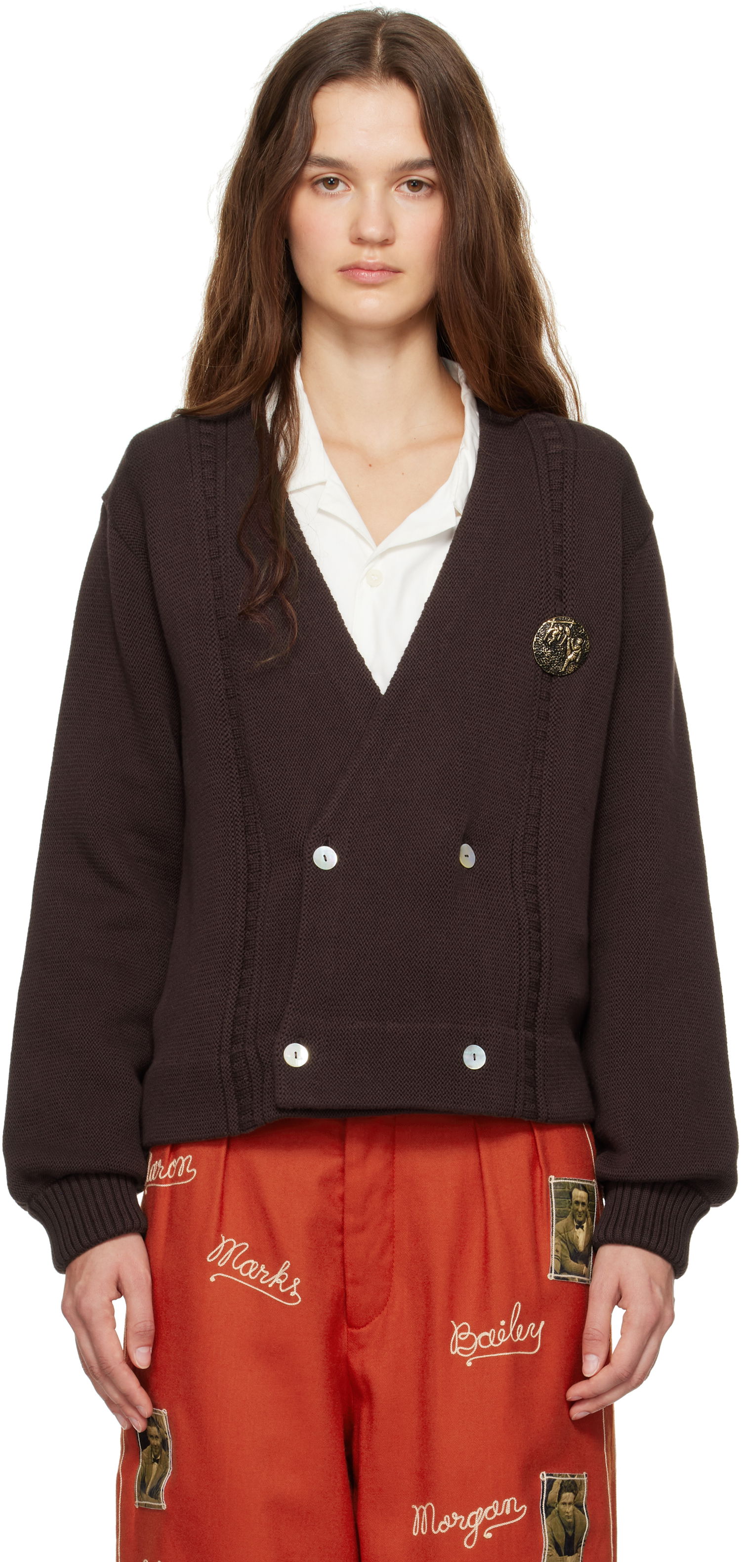 Sweater Bode Double-Breasted Cardigan Brun | MRF24KT032, 0