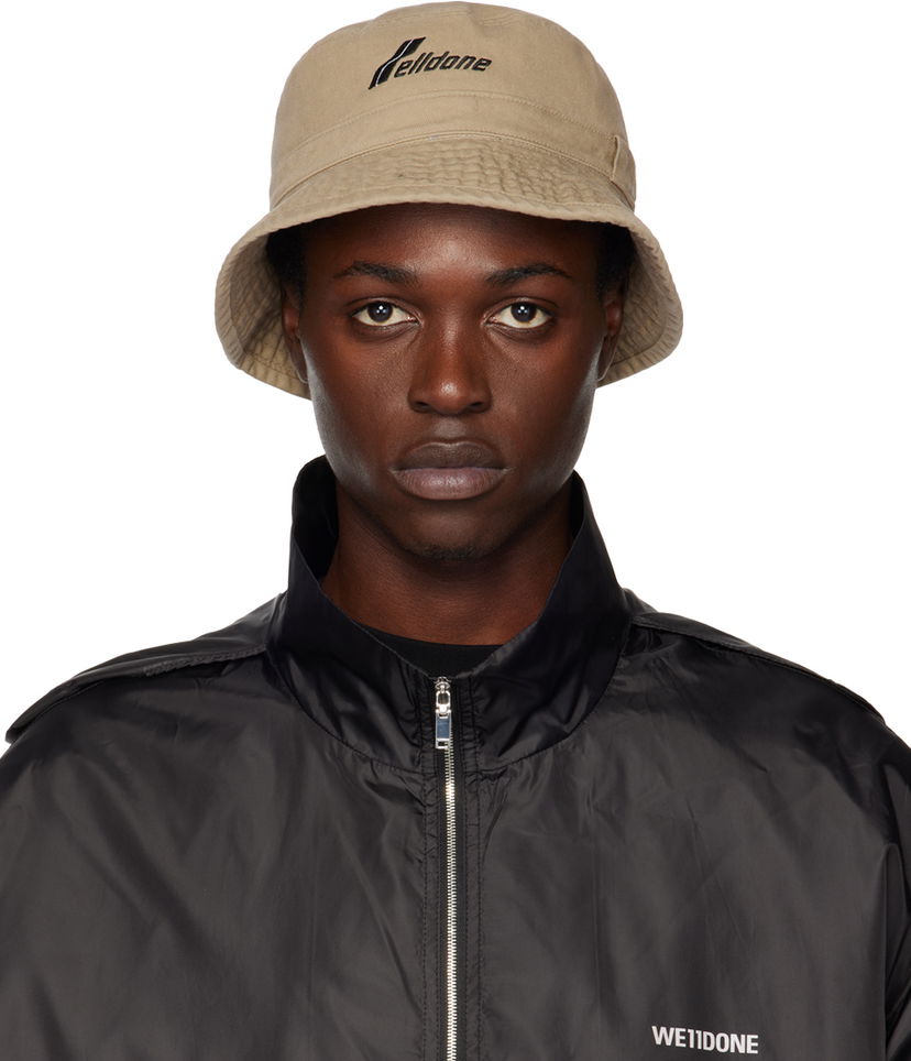 Hatt We11done Washed Logo Bucket Hat Beige | WD-AH3-22-426-U-BG