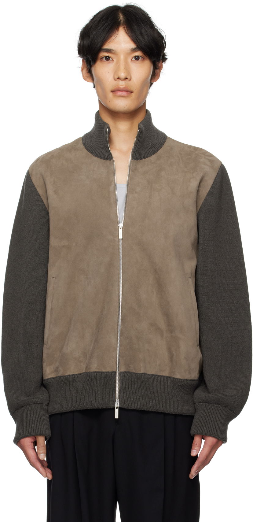 Jacka FERRAGAMO Ferragamo Suede and Knit Panel Jacket Grå | 785964