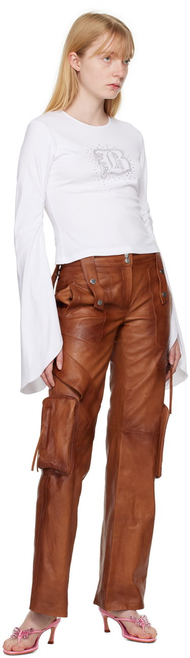 T-shirt Blumarine White Crystal-Cut Long Sleeve T-Shirt Vit | P444T034A, 3