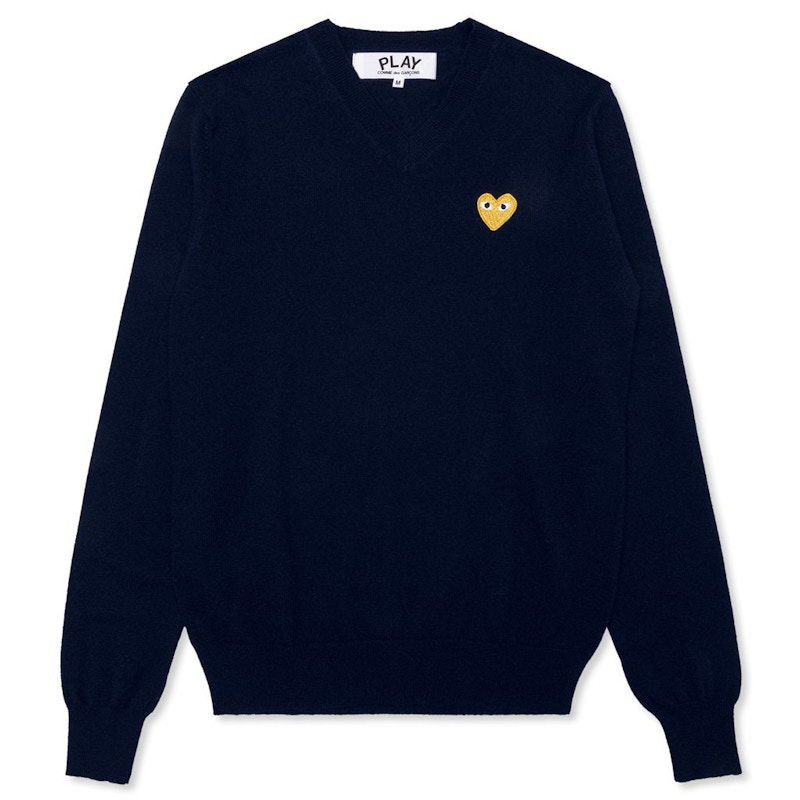 Sweater Comme des Garçons Play Gold Heart V-Neck Sweater Mörkblå | AZ-N048-051-2
