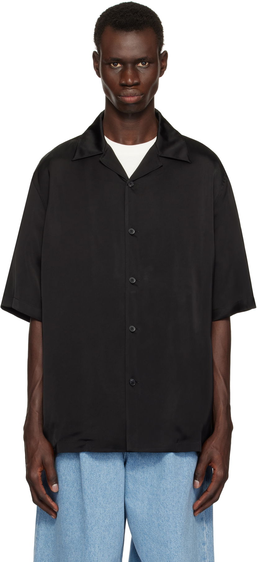 Skjorta Jil Sander Jil Sander Satin Short Sleeve Shirt Svart | J23DL0107_J65022
