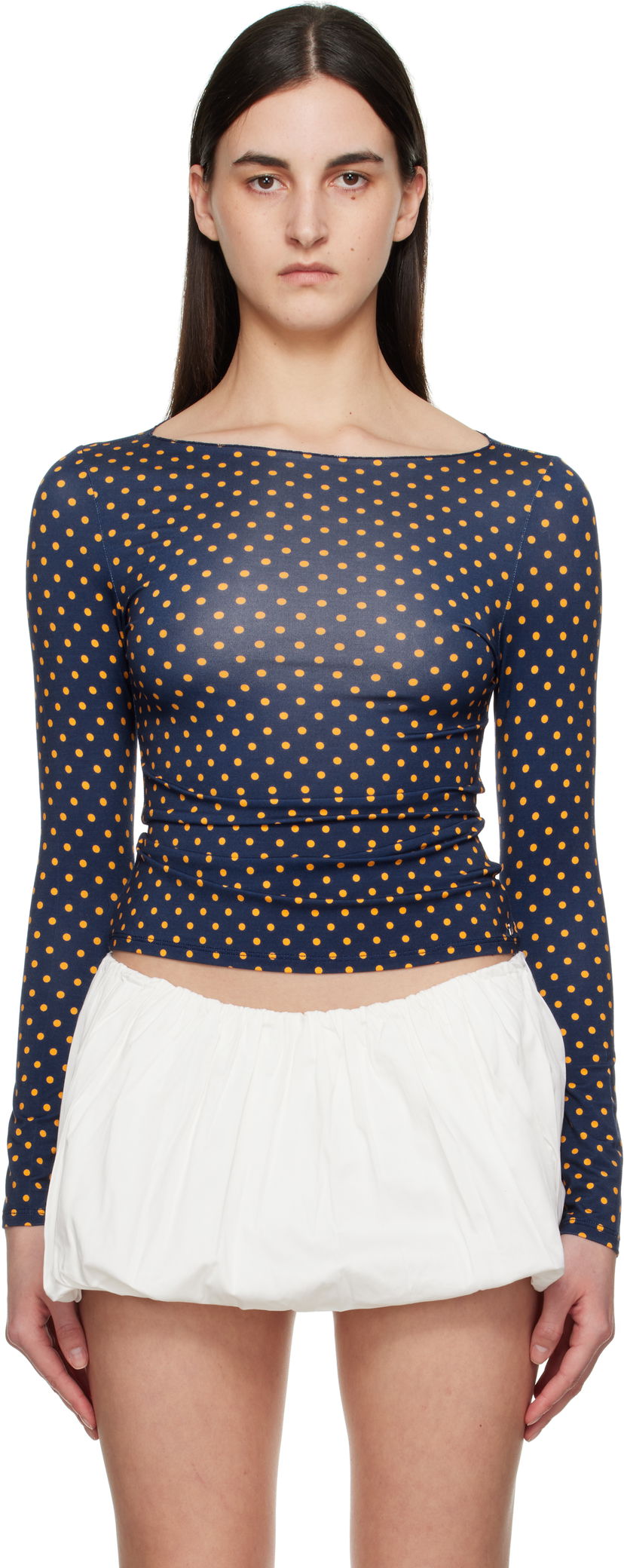 T-shirt Miaou Miaou Amelia Polka Dot Long Sleeve T-Shirt Mörkblå | 7183TJBPKD