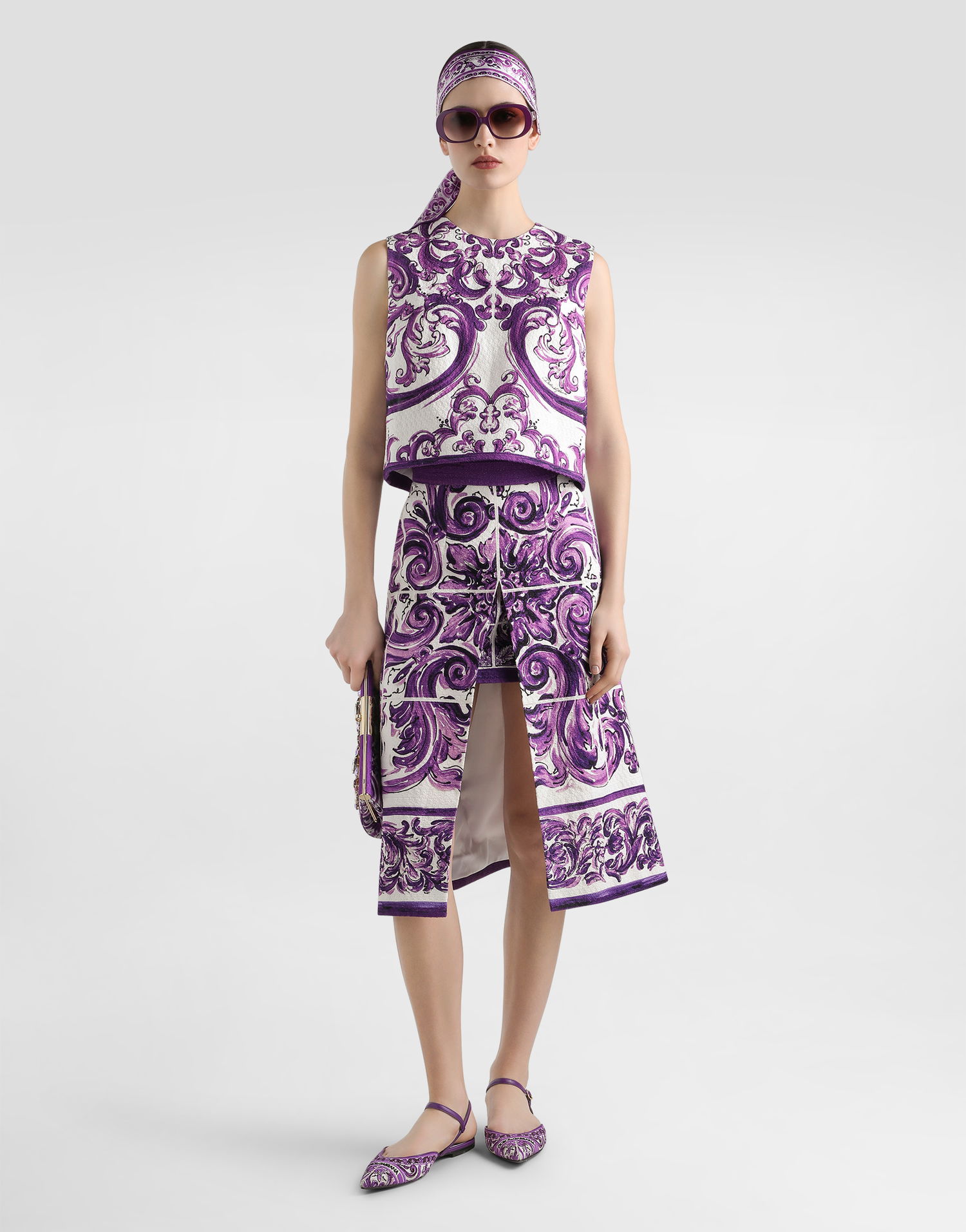 Kjol Dolce & Gabbana Dolce & Gabbana Majolica Print A-Line Skirt Purpur | F4C4VTFP9AKHP5DQ, 1