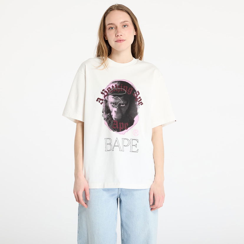 T-shirt BAPE A BATHING APE Garment Dye Rhinestone Ape Head Relaxed Fit T-Shirt Vit | 001CSL301309MIVY