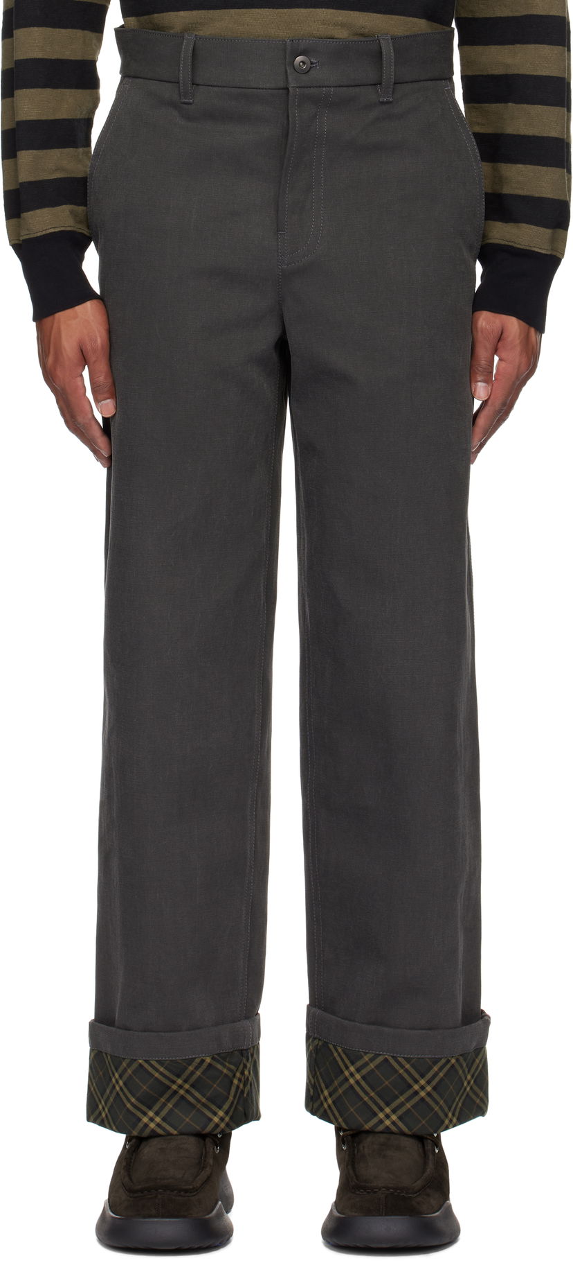 Byxor Burberry Cotton Carpenter Trousers with Cuffs Grå | 8097557