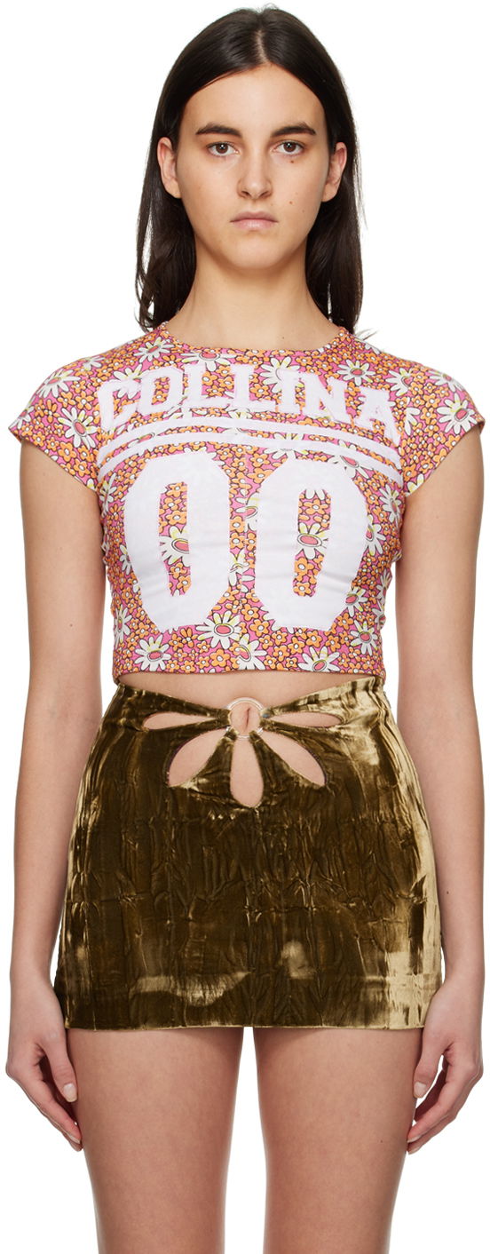 Crop top Collina Strada Collina Strada Floral Print Cropped T-Shirt Rosa | XX3236 DEADSTOCK JERSEY